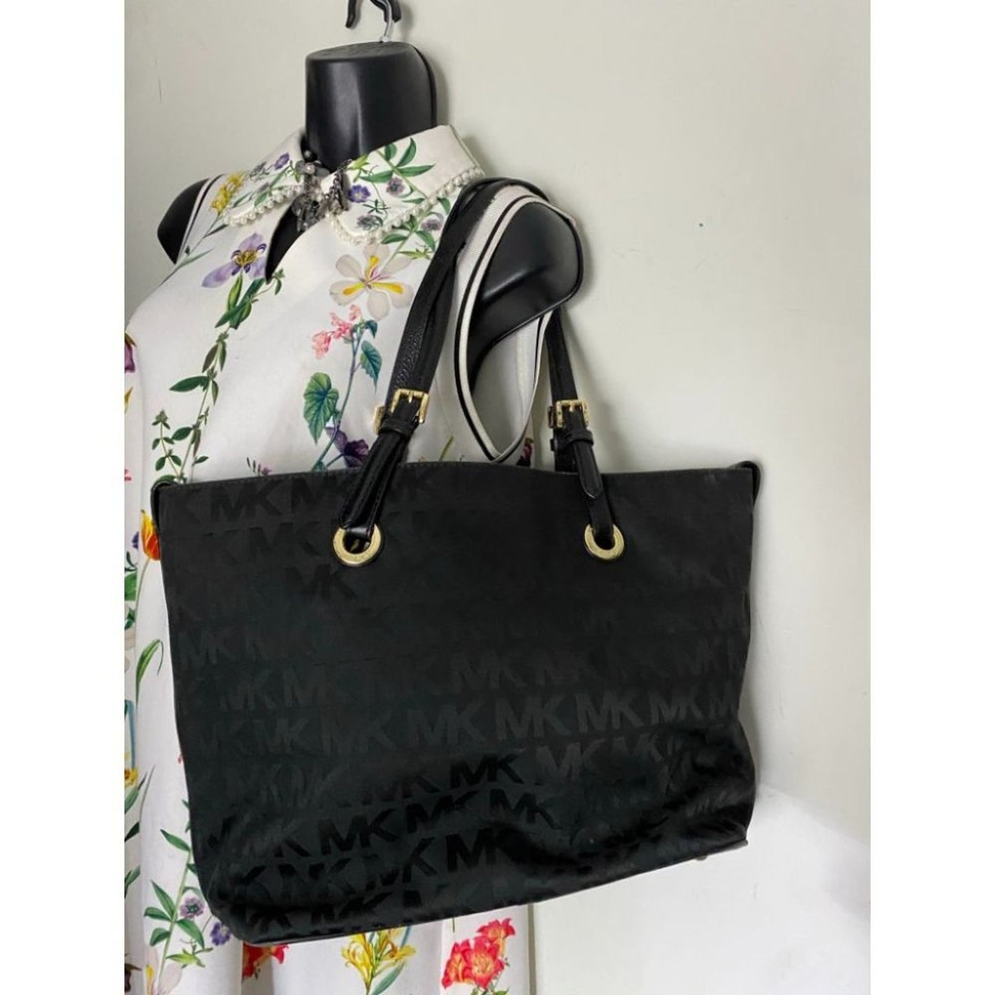Michael Kors All Over Logo Black Fabric Tote Bag