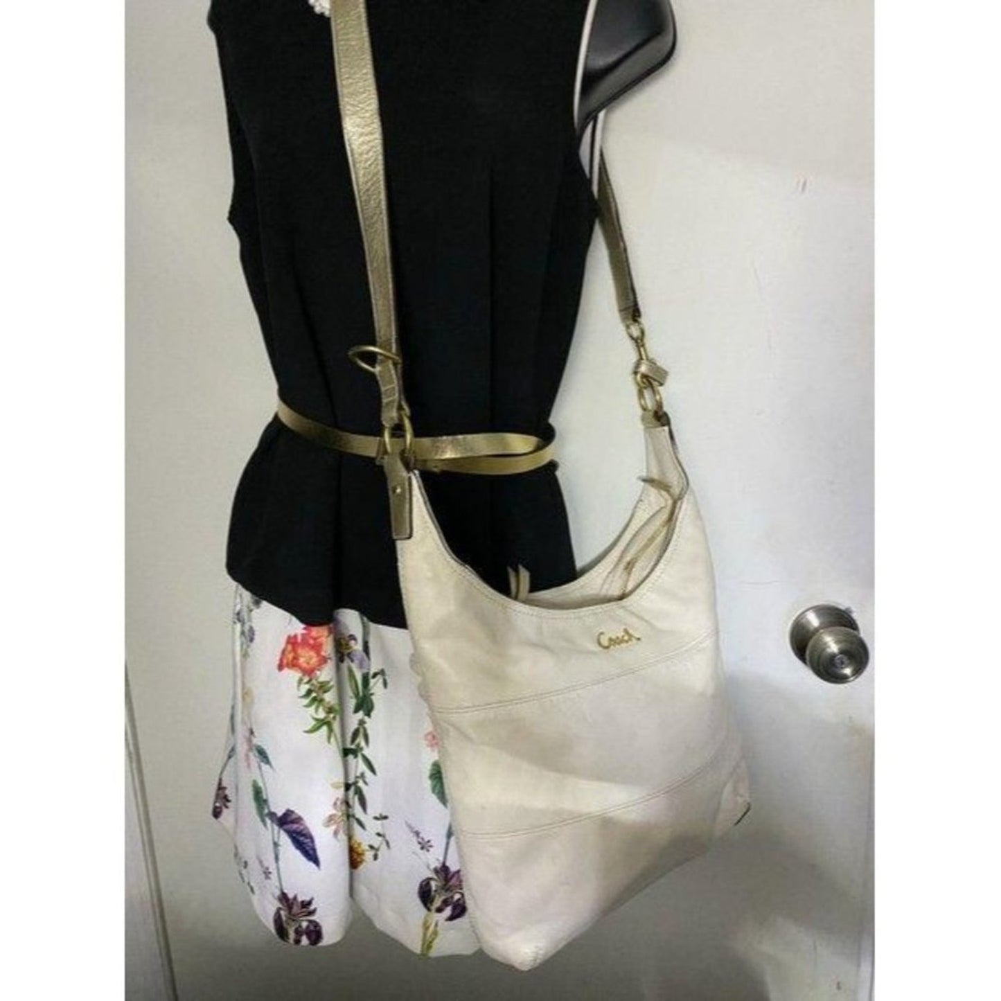 coach white gold leather cross body bag