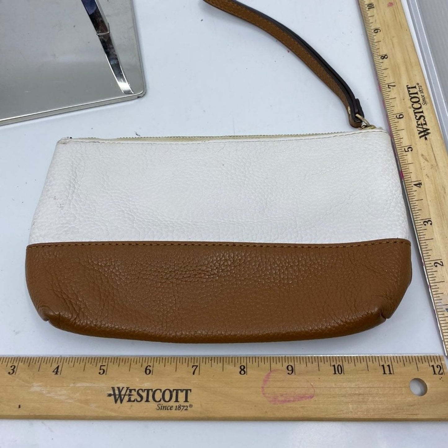 Michael Kors White Brown Grain Leather Wristlet