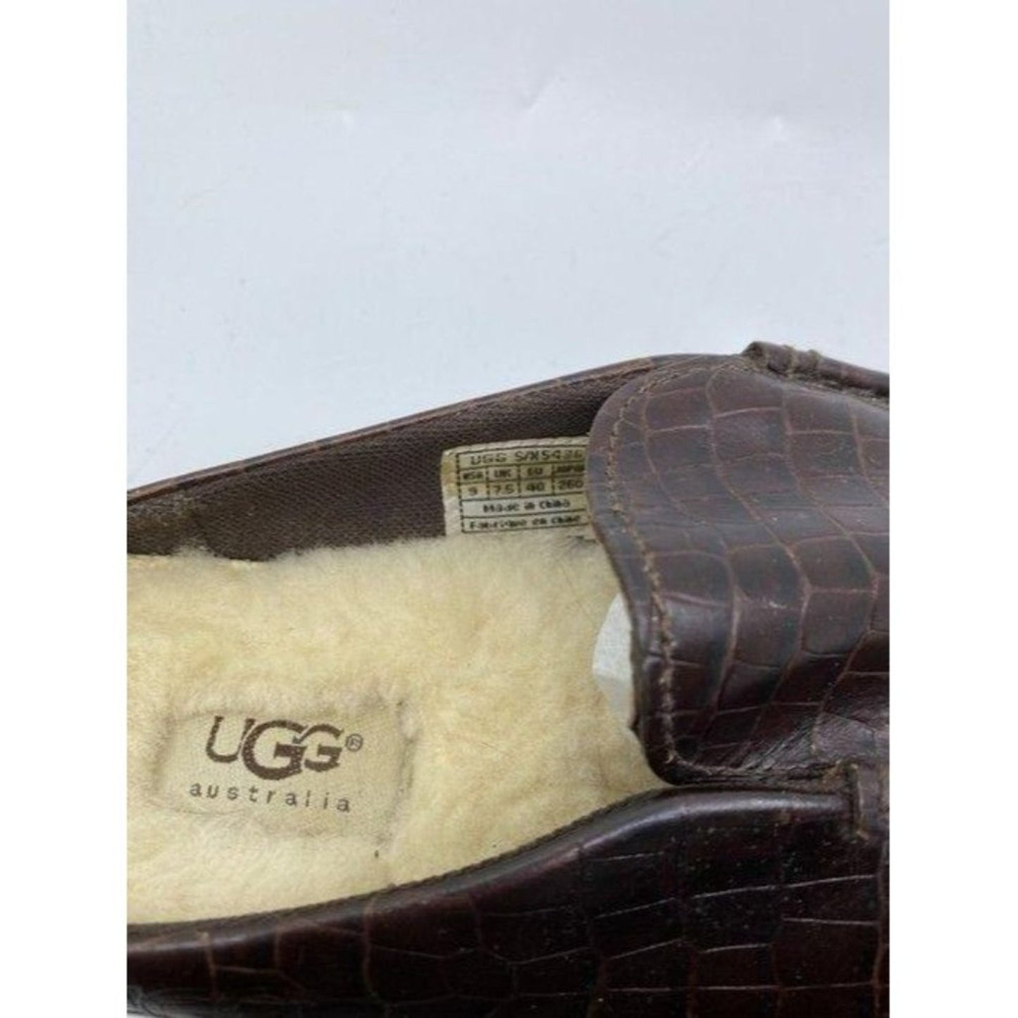 ugg australia brown croc embossed slip on mens fla