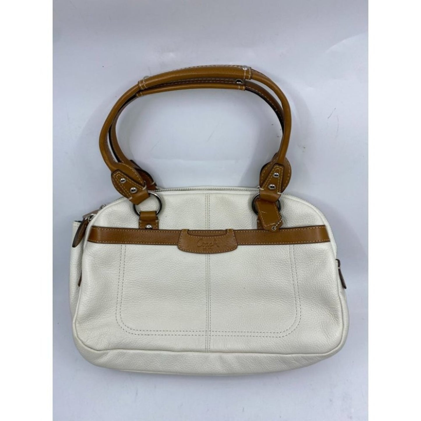 Coach Leather Medium Size White Brown Shoulder Bag