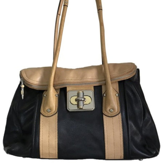 B. Makowsky Black Tan Leather Shoulder Bag