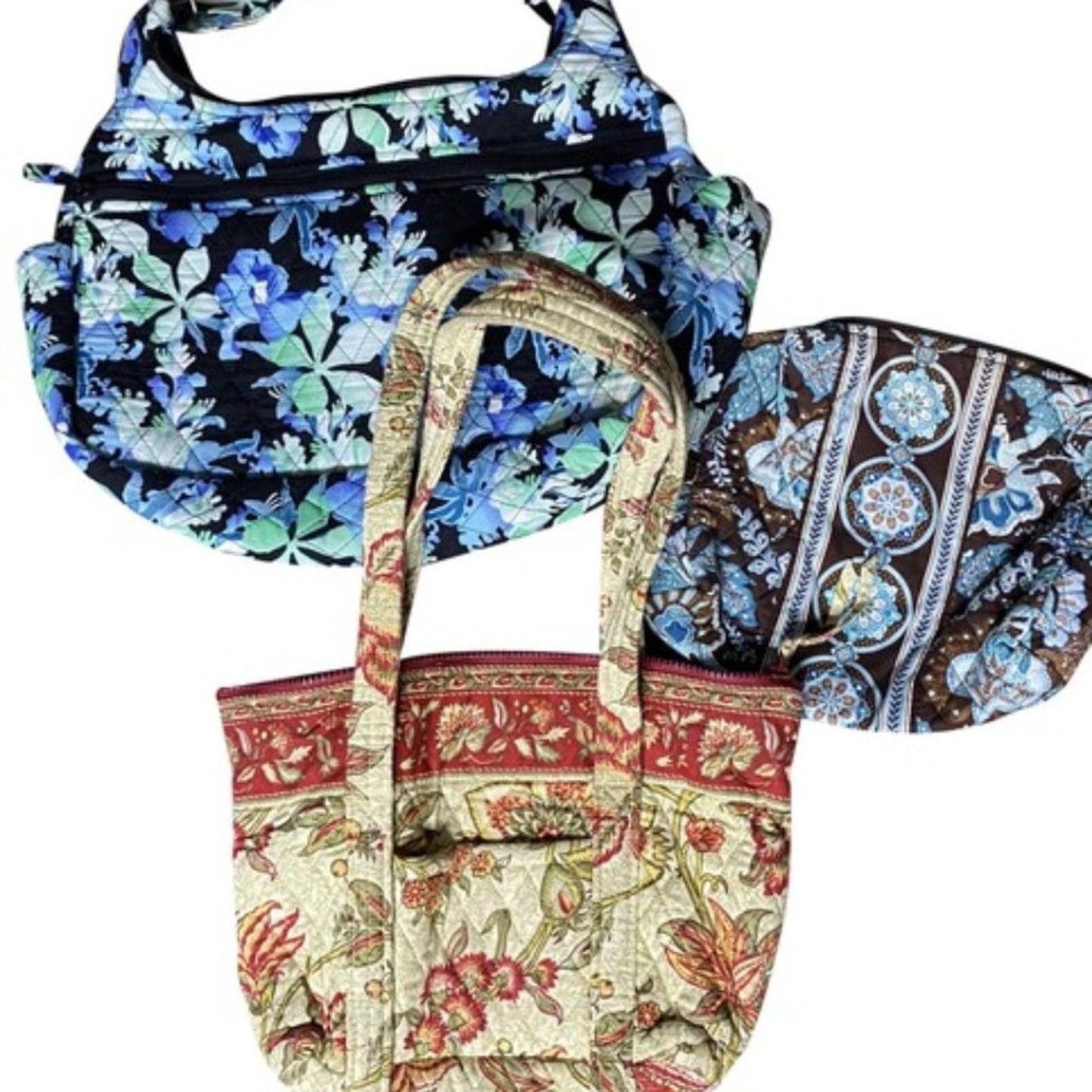 Lot of 3 Unbranded Floral Fabric Quilted Bags