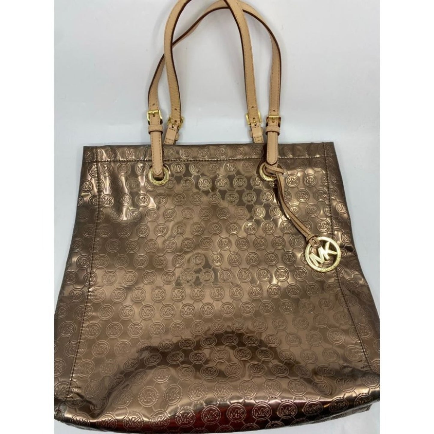 Michael Kors Brown Gold Patent Leather Tote Bag