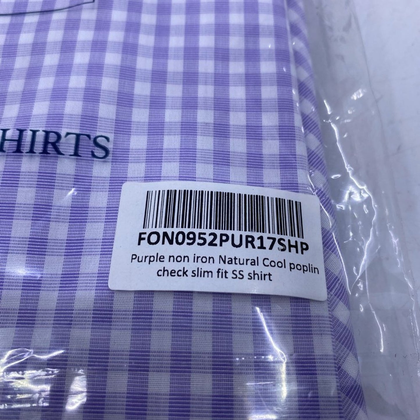Charles Tyrwhitt purple non iron natural cool poplin check slim fit SS s…
