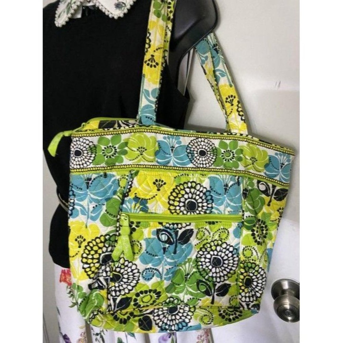 vera bradley bag quilted green blue white fabric t