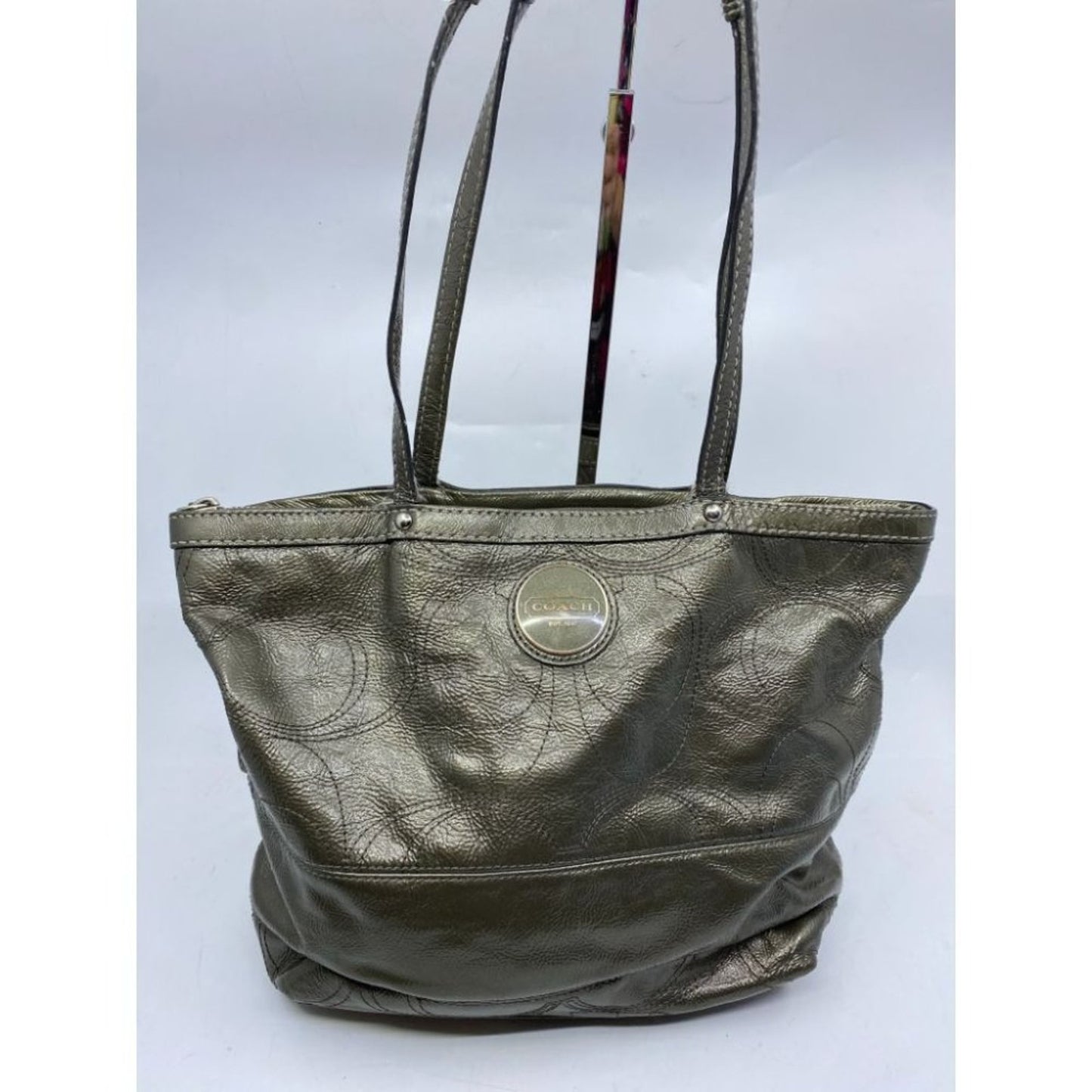 COACH LG Patent Leather Silver Gold Shoulder Bag