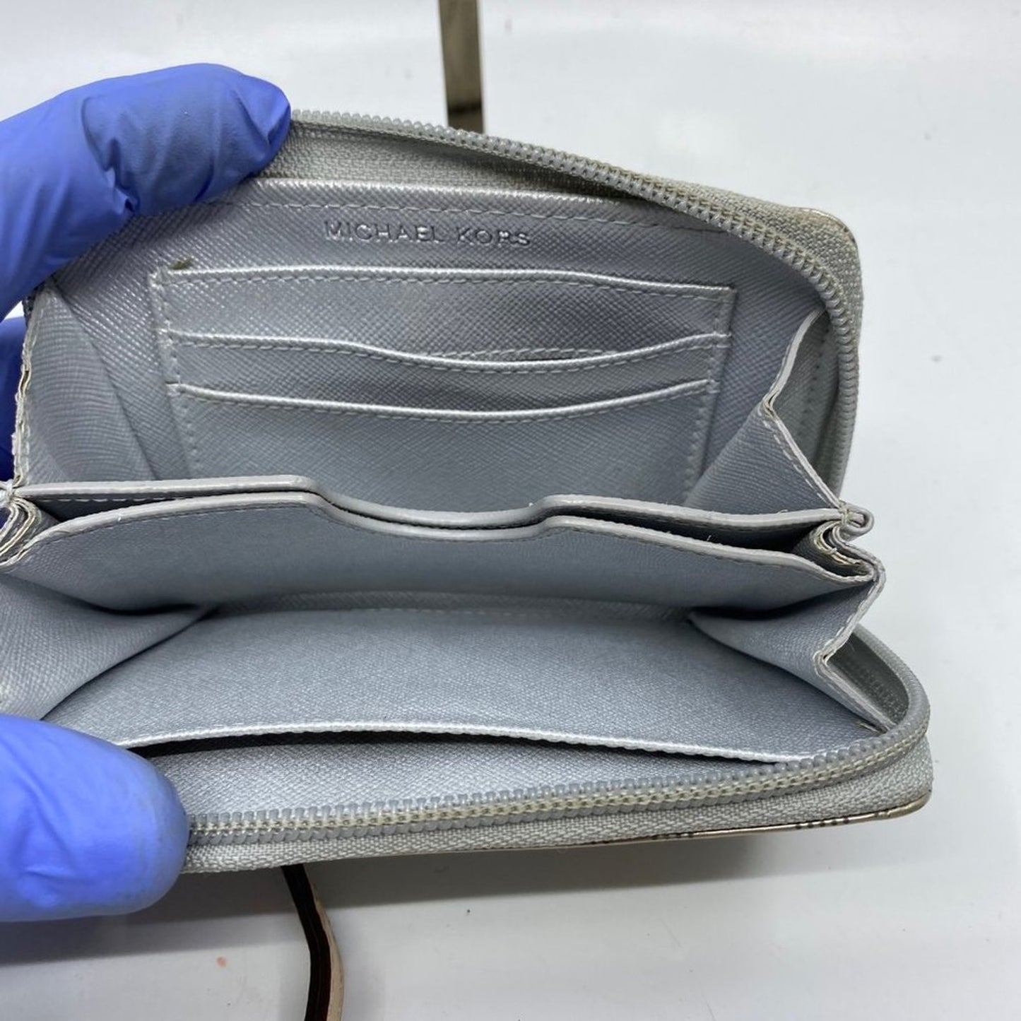 Michael Kors Silver Leather Zipper Wallet