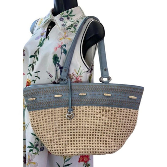 Brighton Blue Beige Faux Leather Shoulder Bag