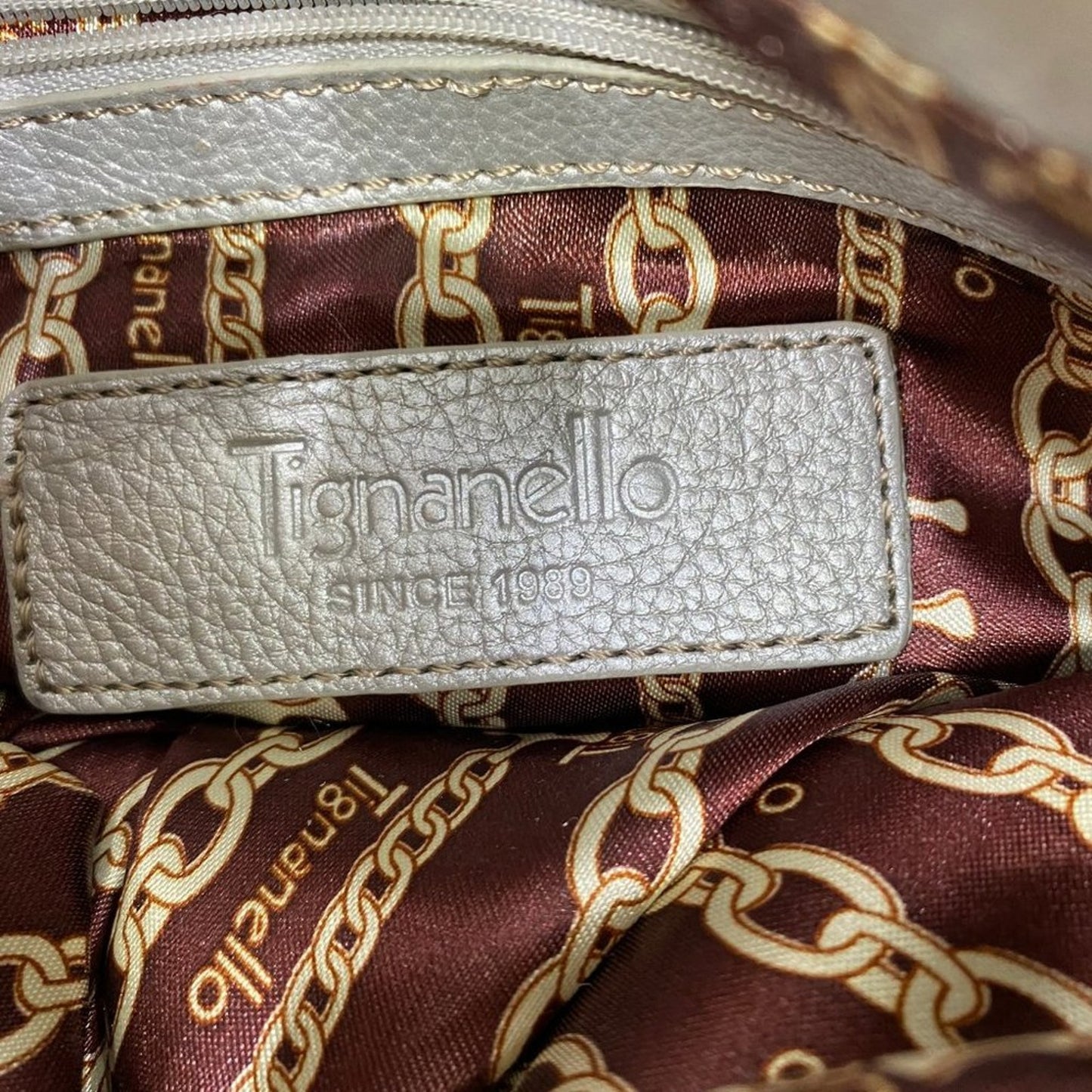 Tignanello Silver Leather Shoulder Bag