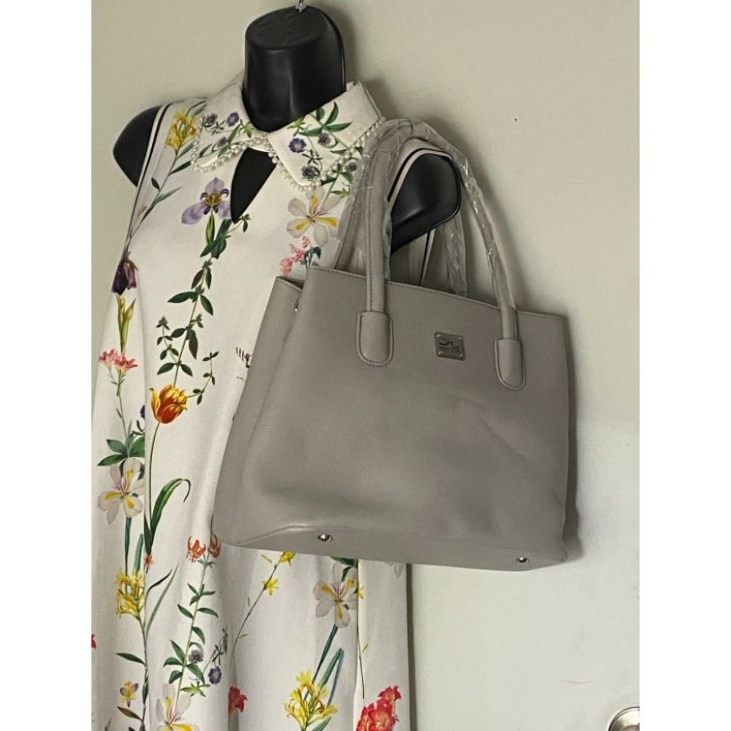 Jessica Moore Gray Large Faux Leather Tote Bag