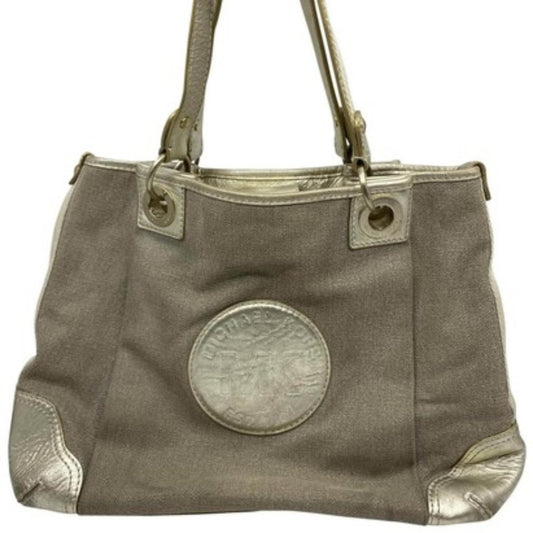 Michael Kors M Tan Interwoven Canvas Shoulder Bag