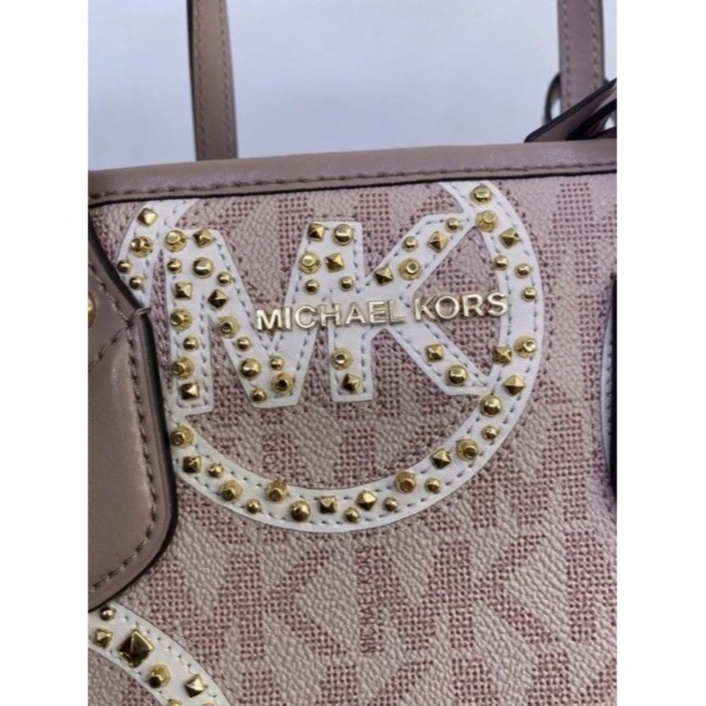 Michael Kors Brooklyn Eva Studded With Pouch Smokey Rose Embossed Pebble…