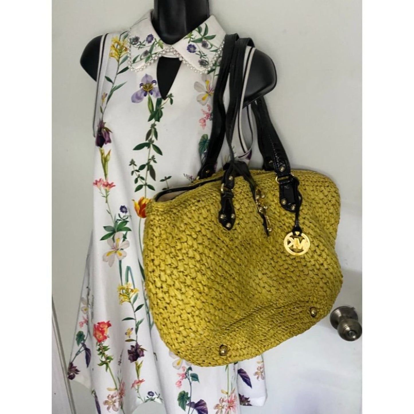 Michael Kors Women's Yellow Large Weave Straw Bag