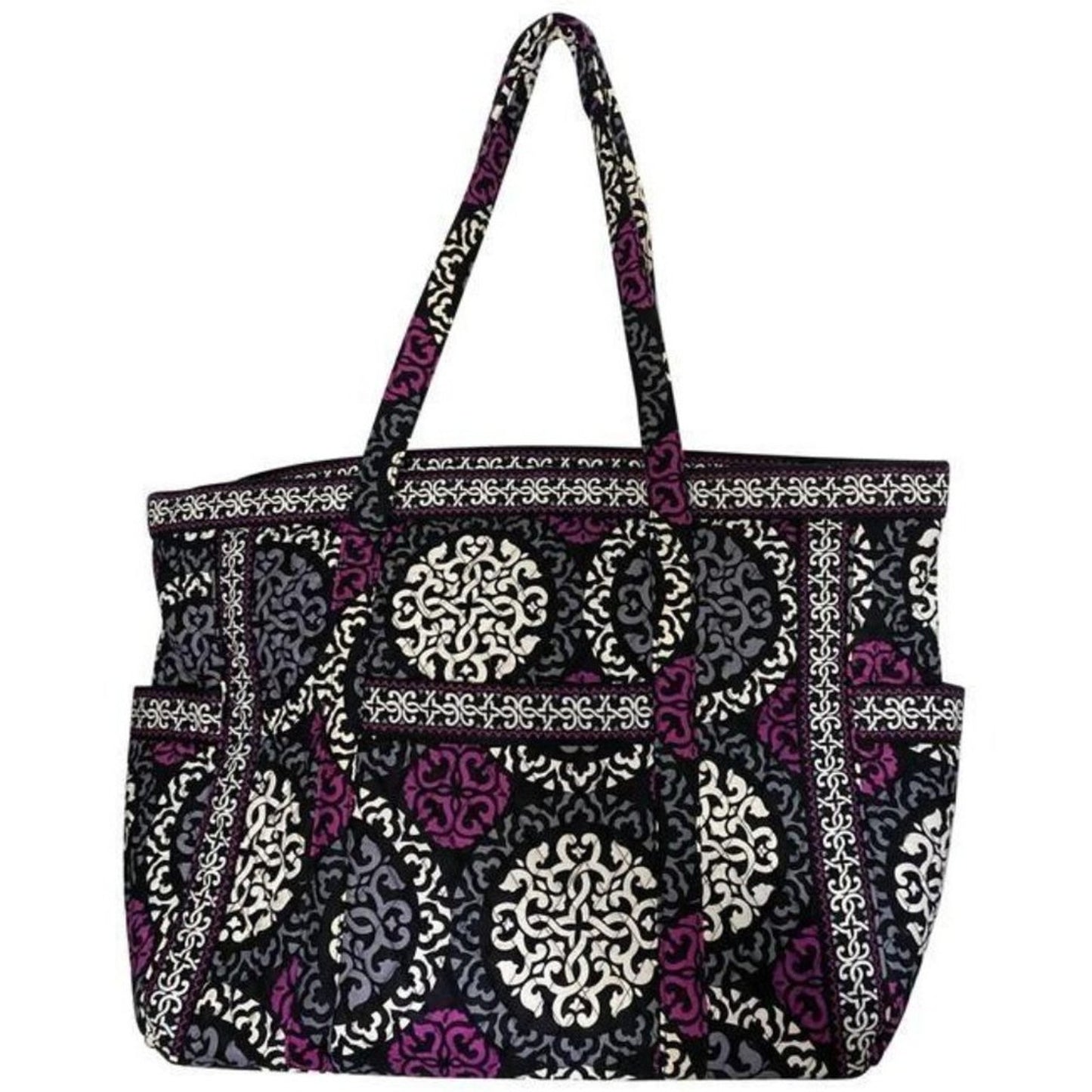 vera bradley bag quilted black purple white fabric