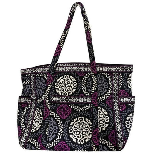 vera bradley bag quilted black purple white fabric