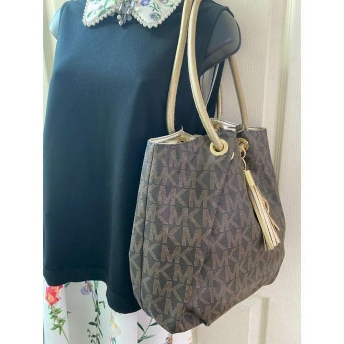 michael kors bag large all over brown gold coated