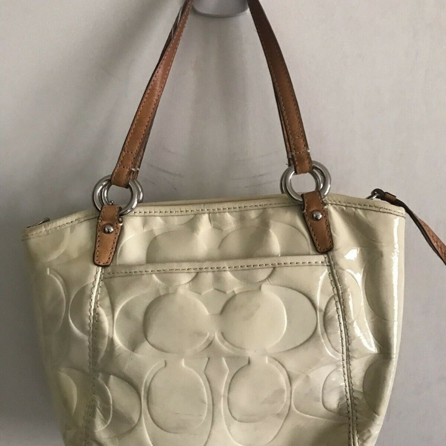 COACH Cream Leather All Over Logo Handbag