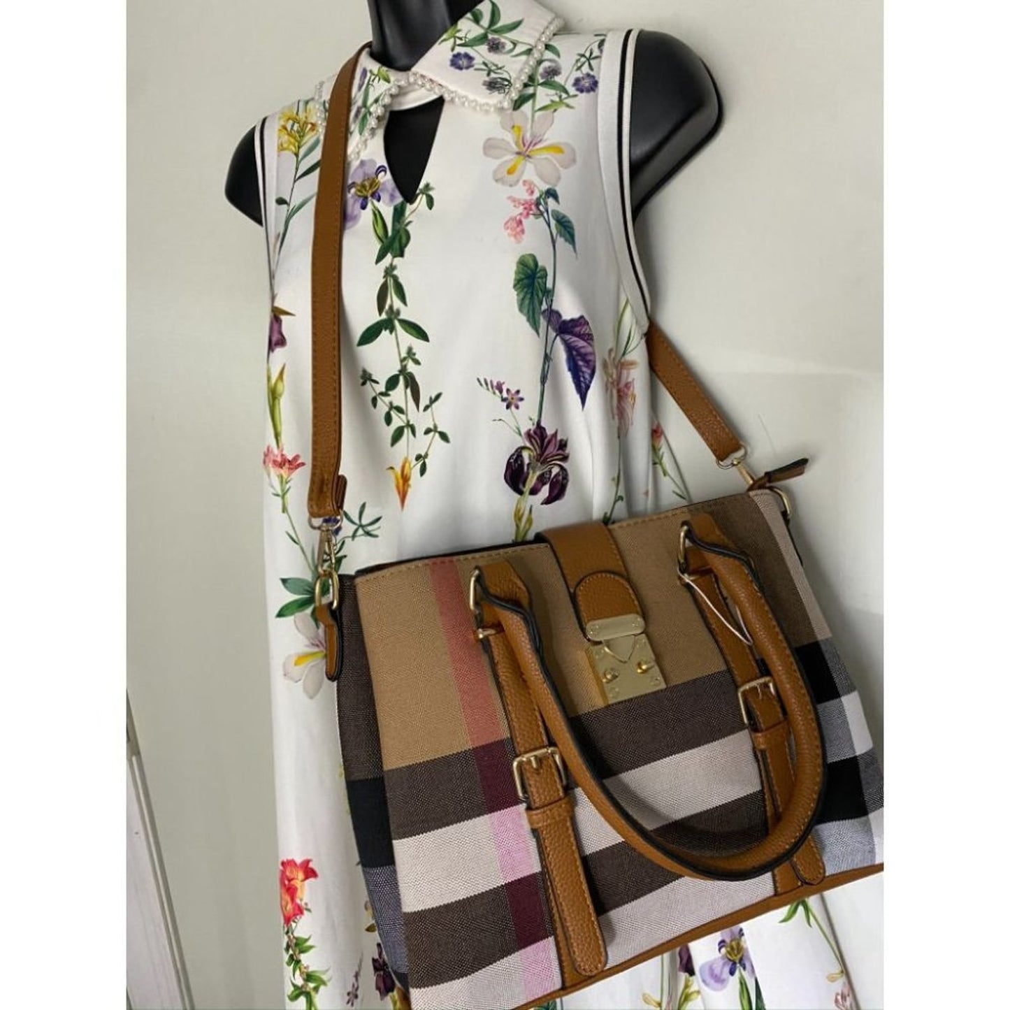 NWT! ClosetsNYC Large Plaid Tote Crossbody Bag