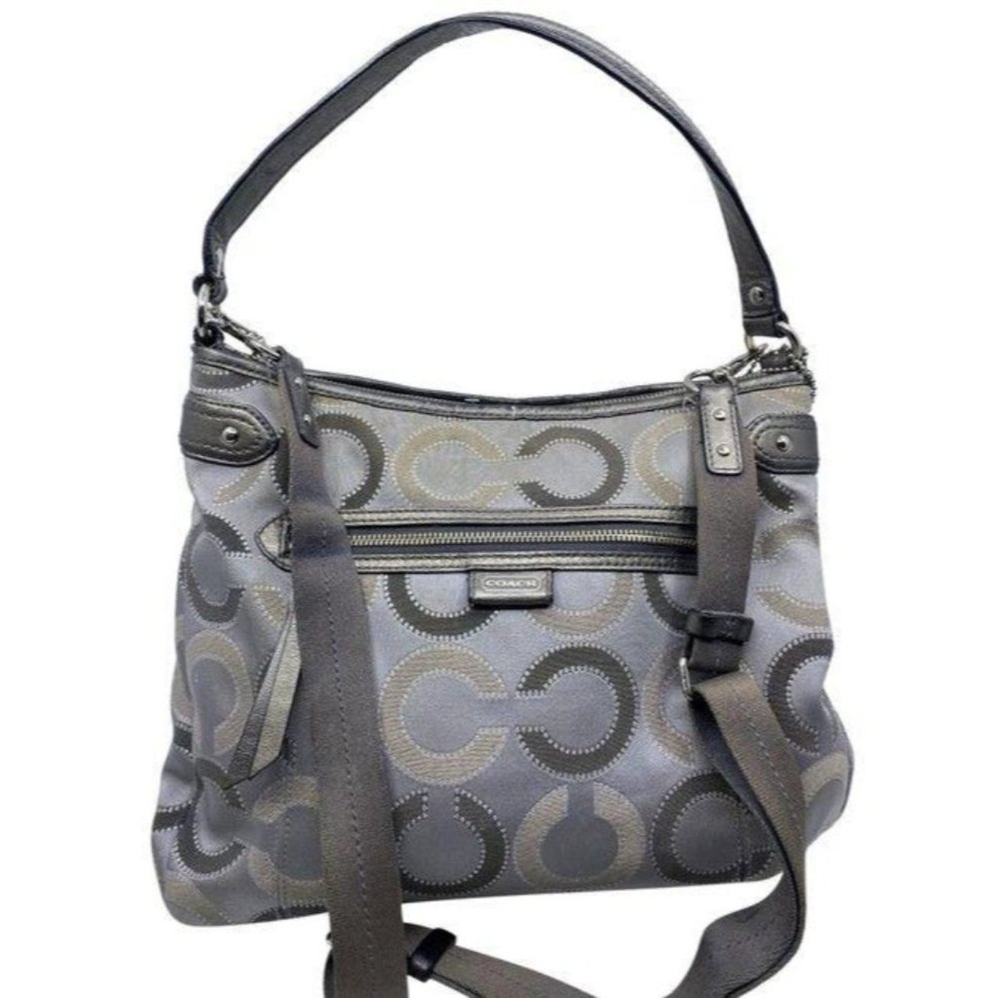 coach medium size silver gray jacquard fabric cros