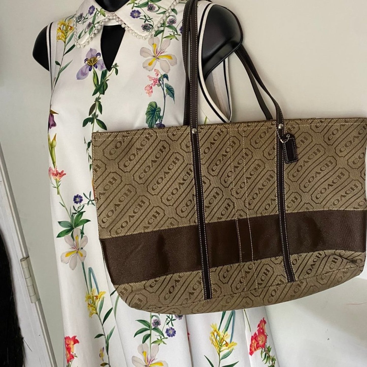 Coach Large Brown Fabric Shopping Tote