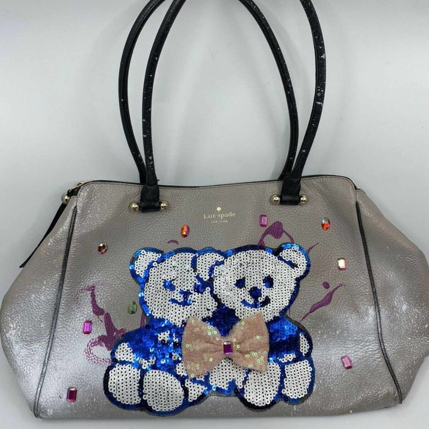 Kate Spade Large Leather Tote Customized With Bear