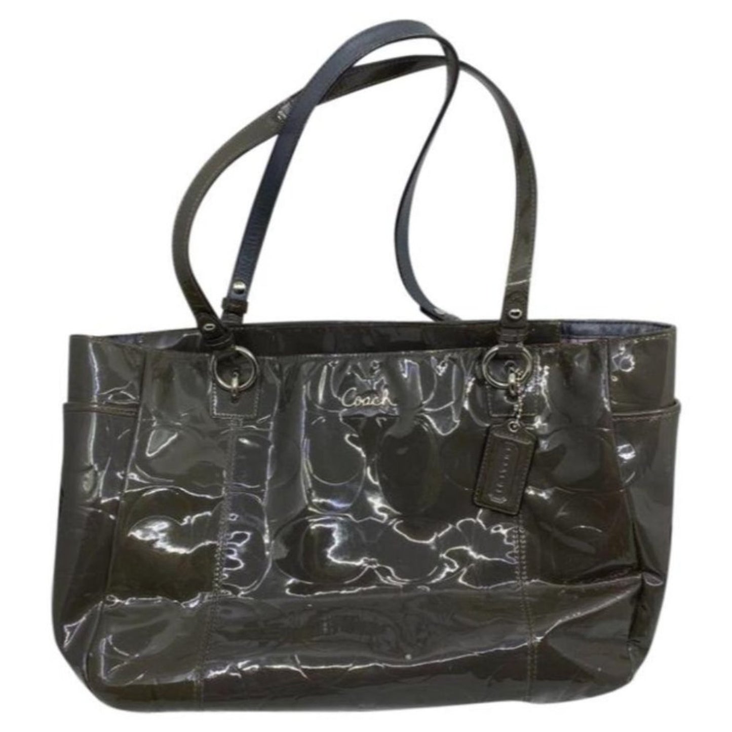 Coach Patent Leather Olive Green Shoulder Bag LG