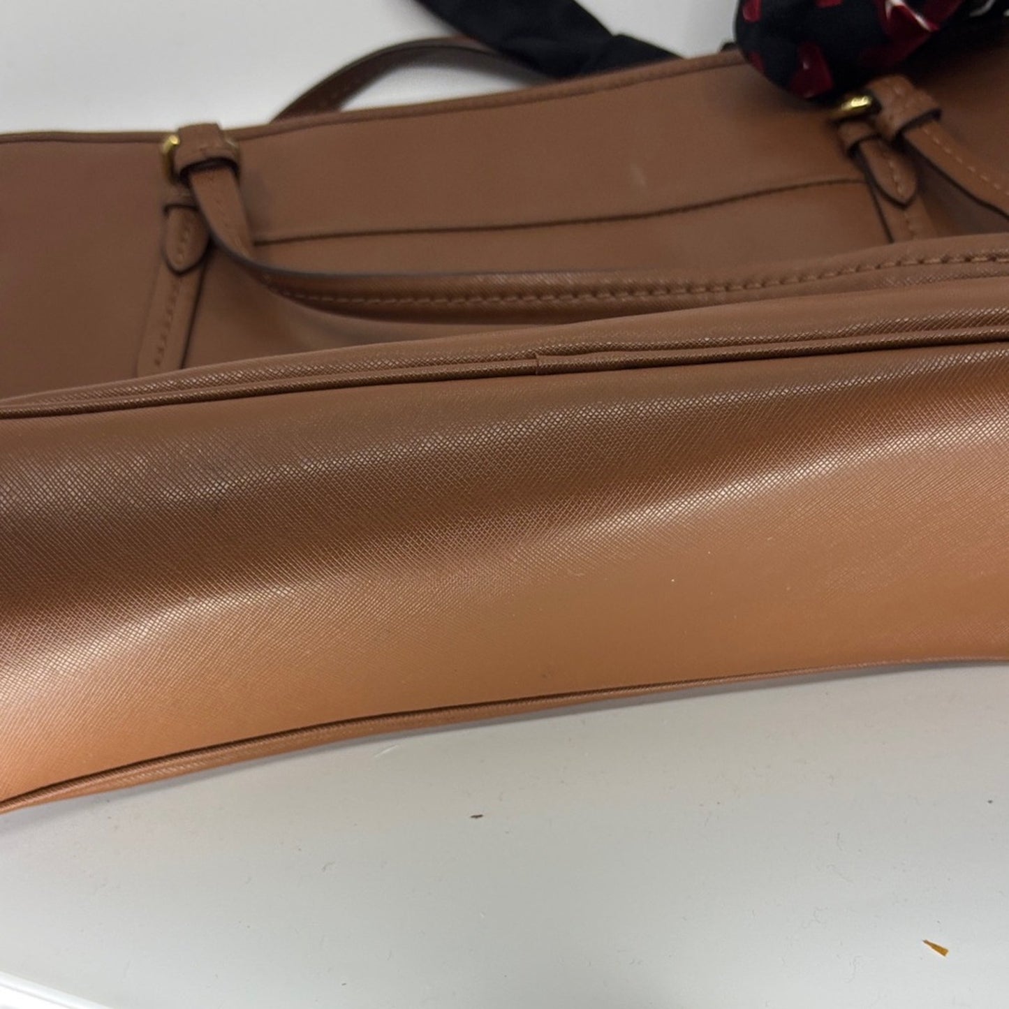 Coach Tan Leather Tote with Heart Scarf
