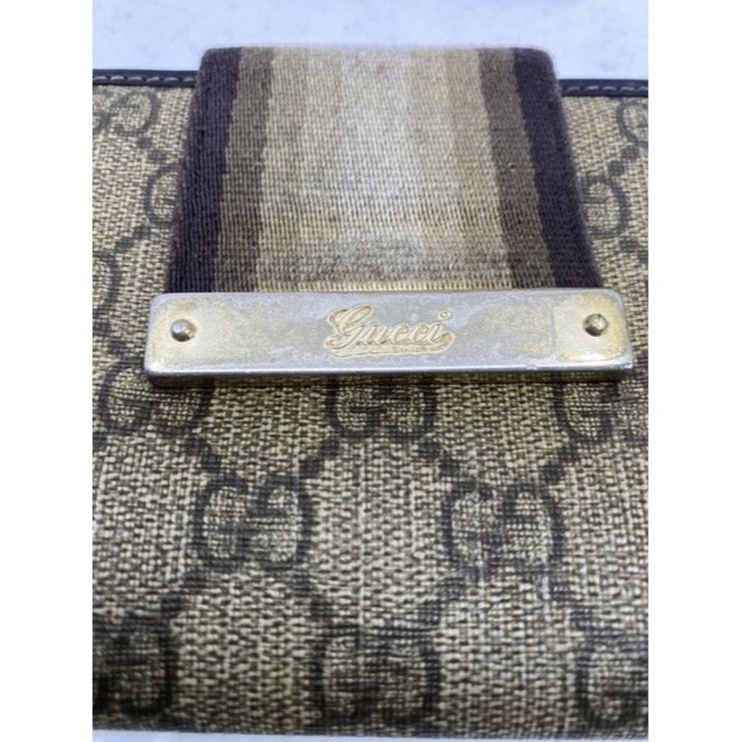 Gucci Brown Long Vintage Gg Web Wallet