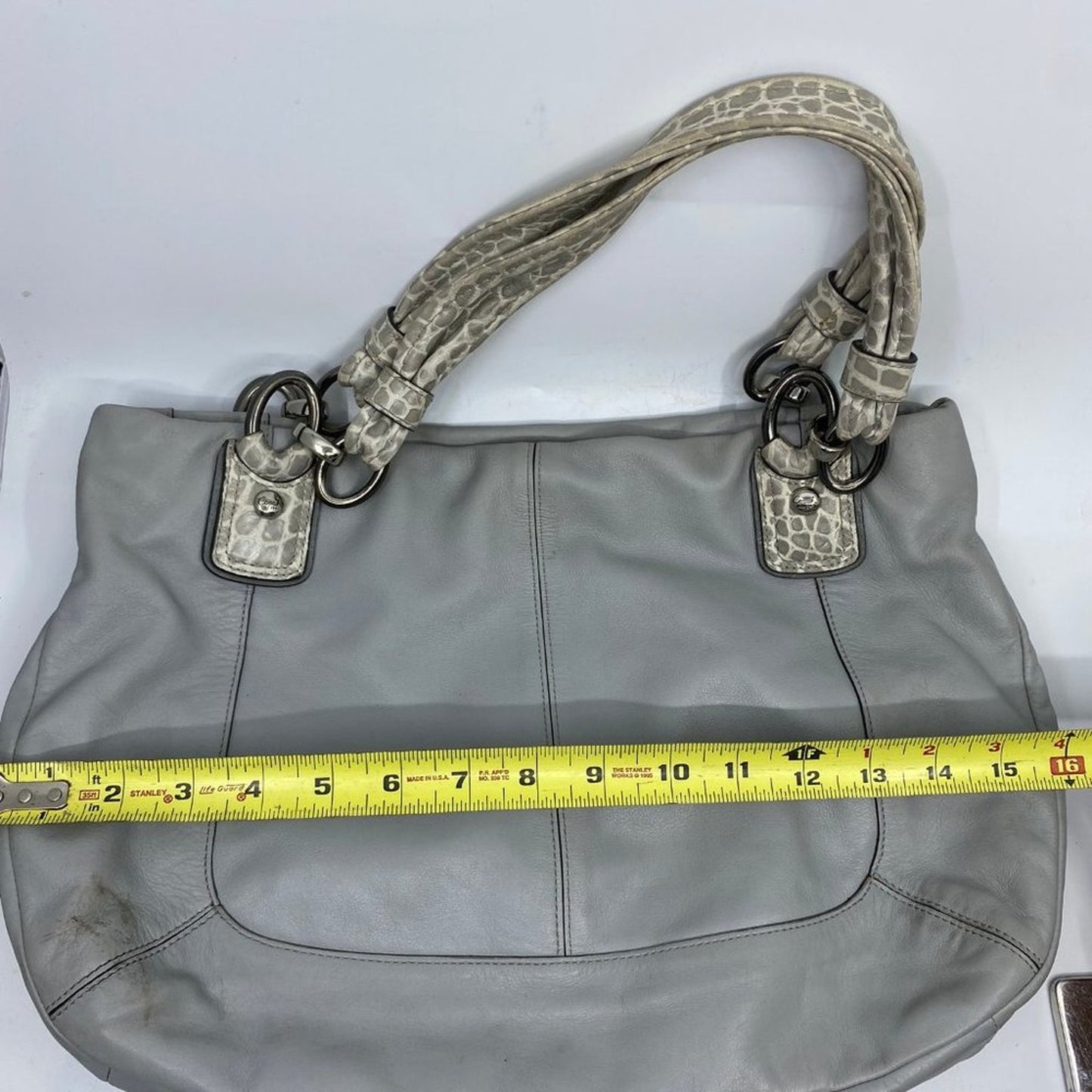 Coach Large Snake Embossed Gray Leather Shoulder