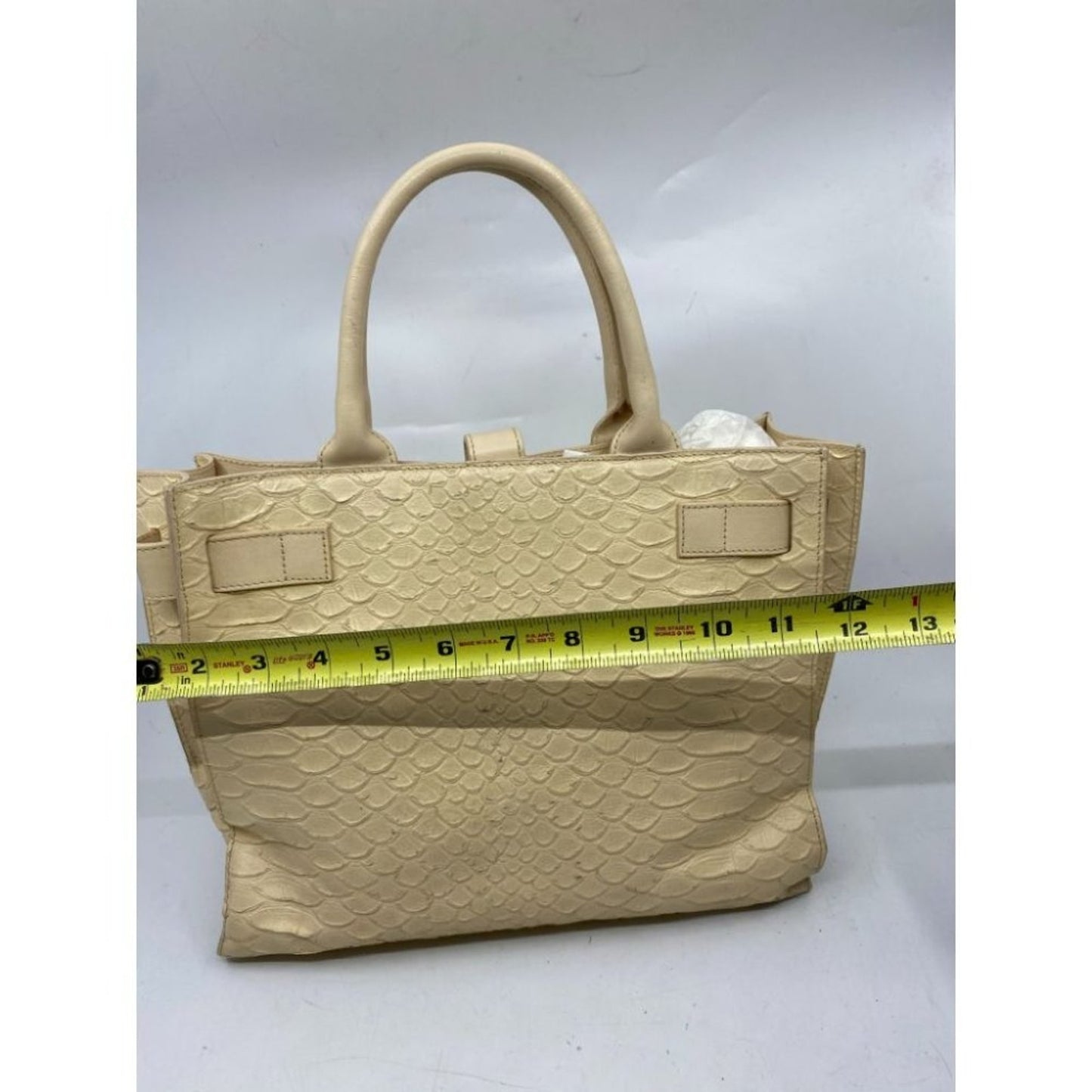 FURLA Croc Embossed Beige Leather Handbag