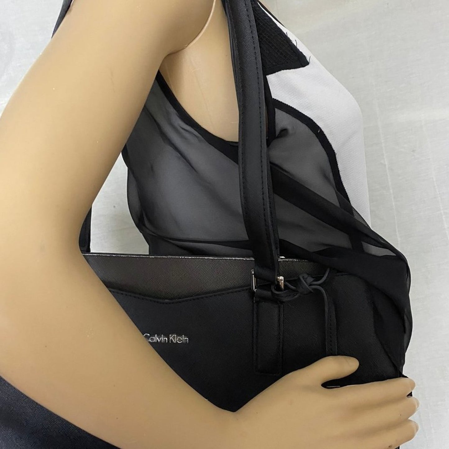 Calvin Klein Black Large Saffiano Leather Tote Bag