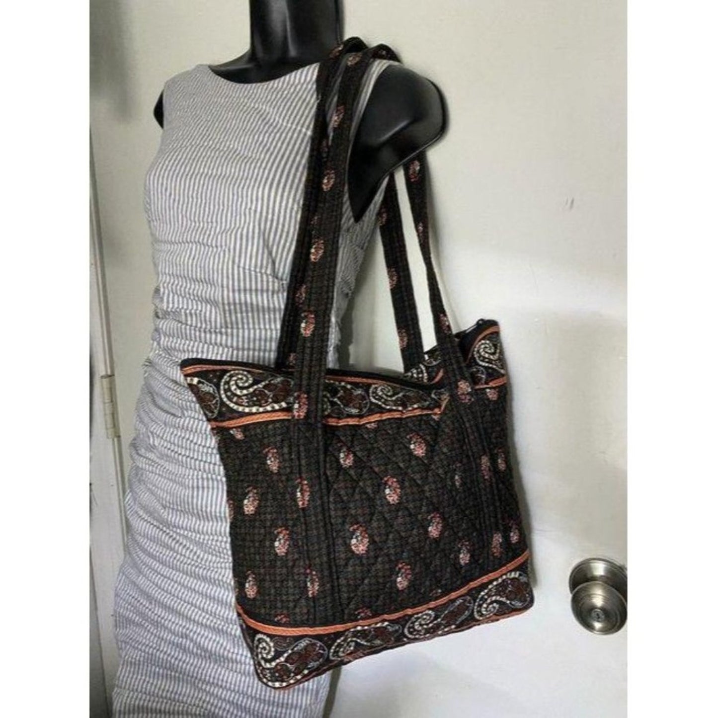 Vera Bradley Large Quilted Gray Tan White Shoulder