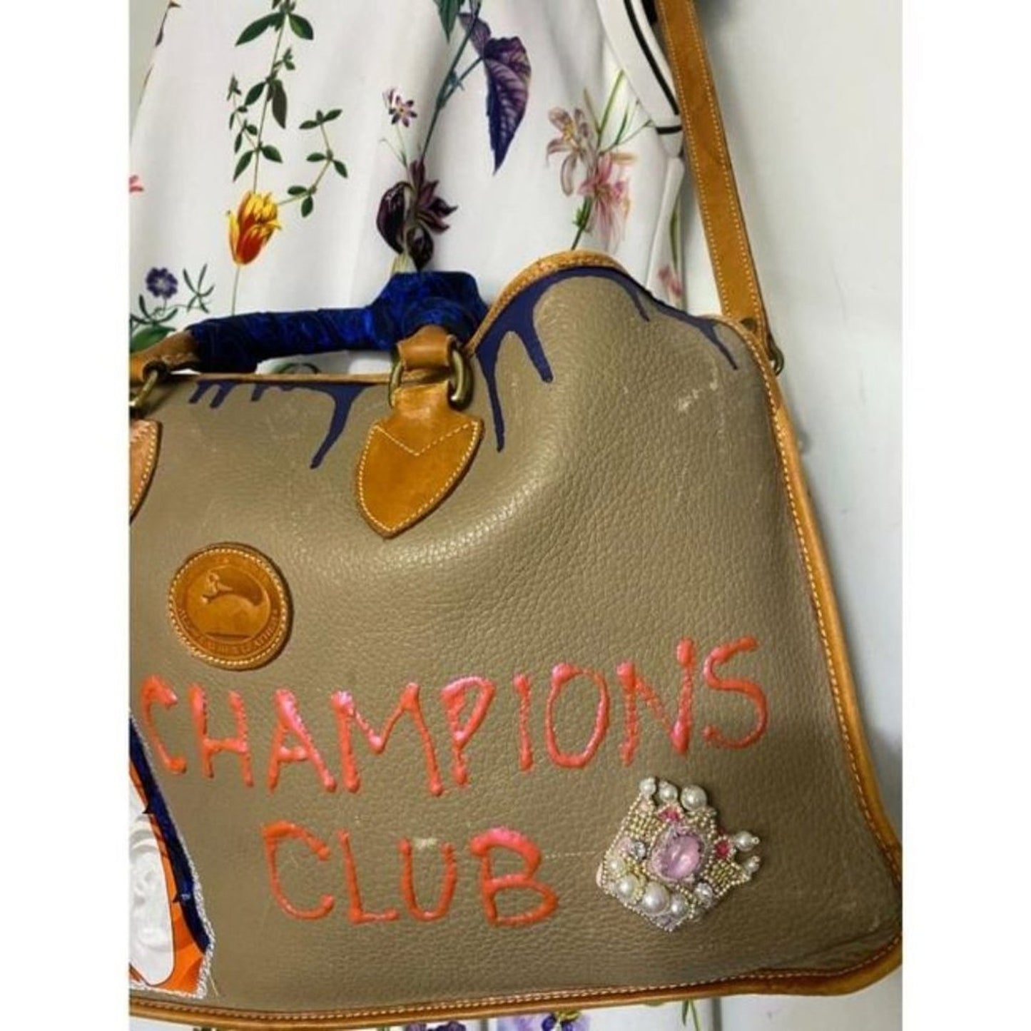 Dooney And Bourke Vintage Large Customized Blue Brown Leather Cross Body…