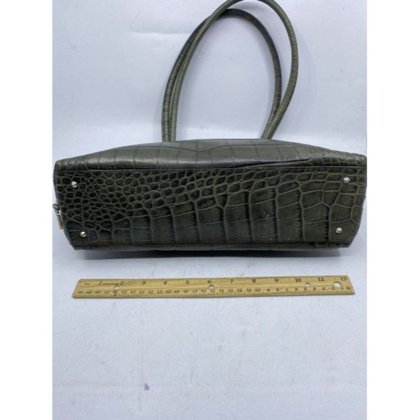 Furla Croco Embossed Bowler Green Leather Shoulder Bag