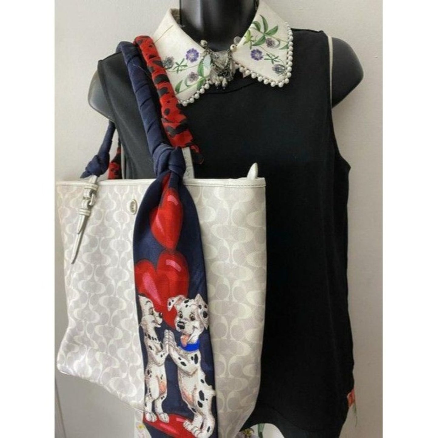 coach w customized w tie sash cream tan tote
