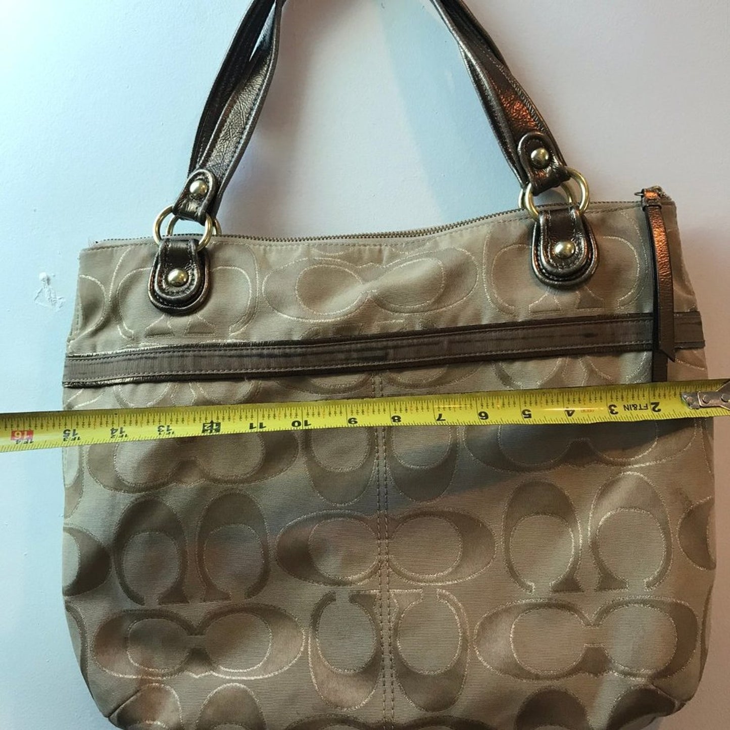COACH XL Tan Jacquard Fabric Shoulder Bag