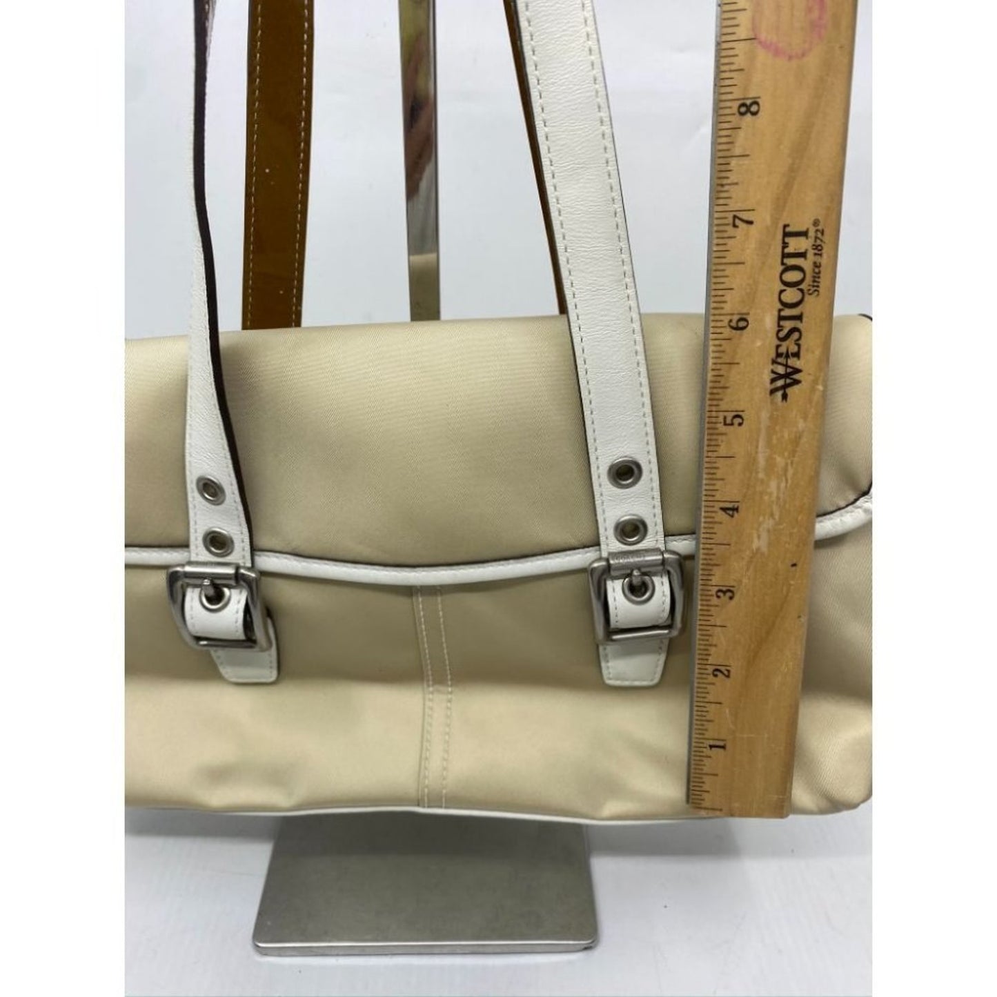 COACH Small Handbag Tan White Shoulder Travel Bag