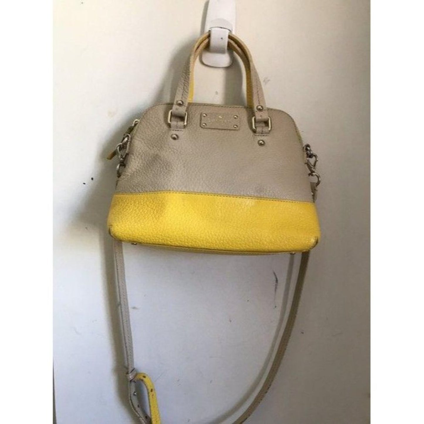 kate spade tote beige yellow leather cross body ba