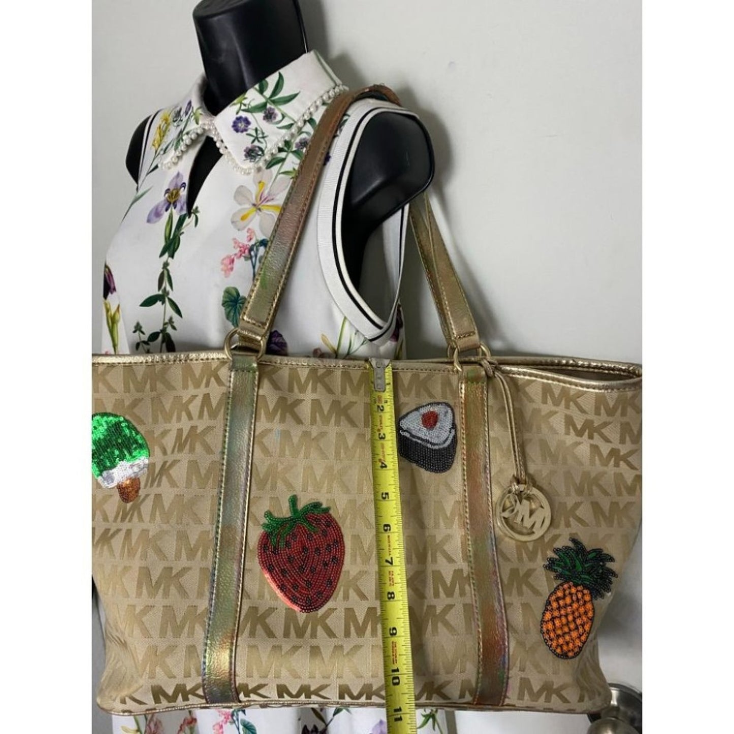 Michael Kors XL Jacquard Fabric Tan Tote Bag