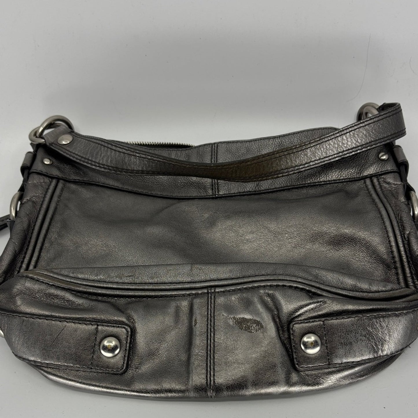 Coach Metallic Gray Leather Shoulder Bag