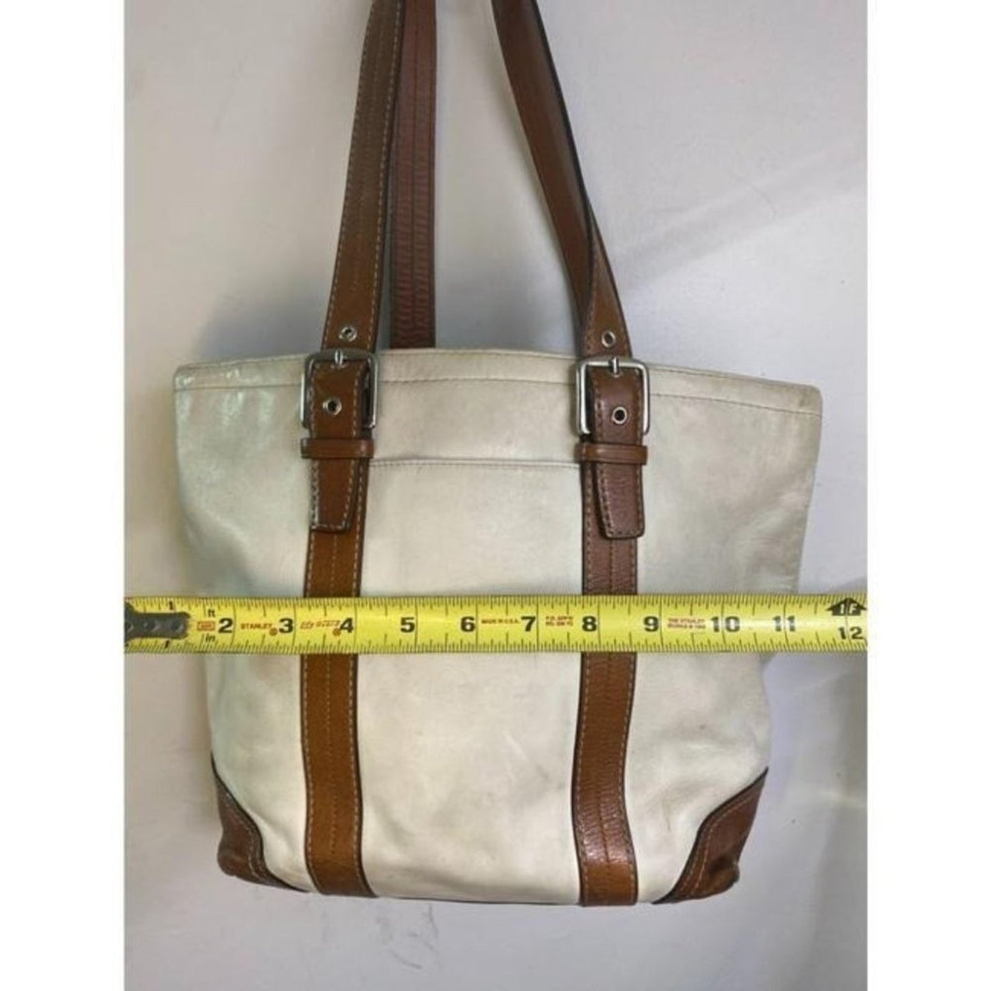 COACH Large White Brown Leather Shoulder Bag