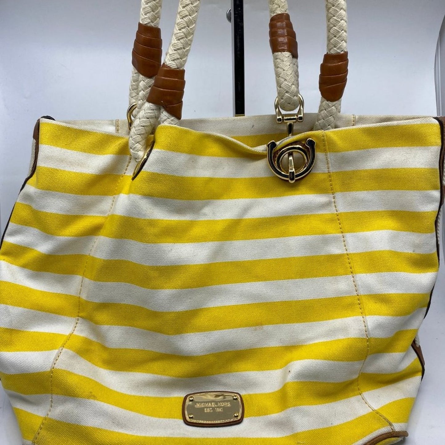 Michael Kors XL Yellow/White Canvas Fabric Handbag