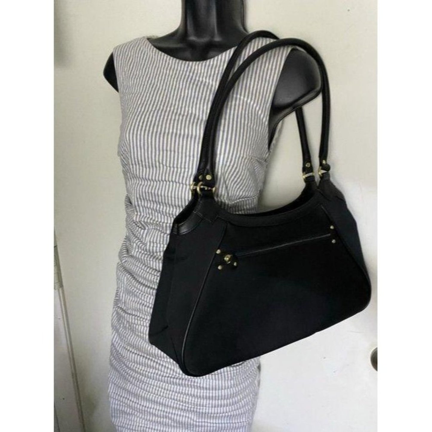 Maxx New York Tote Black Nylon Fabric Shoulder Bag