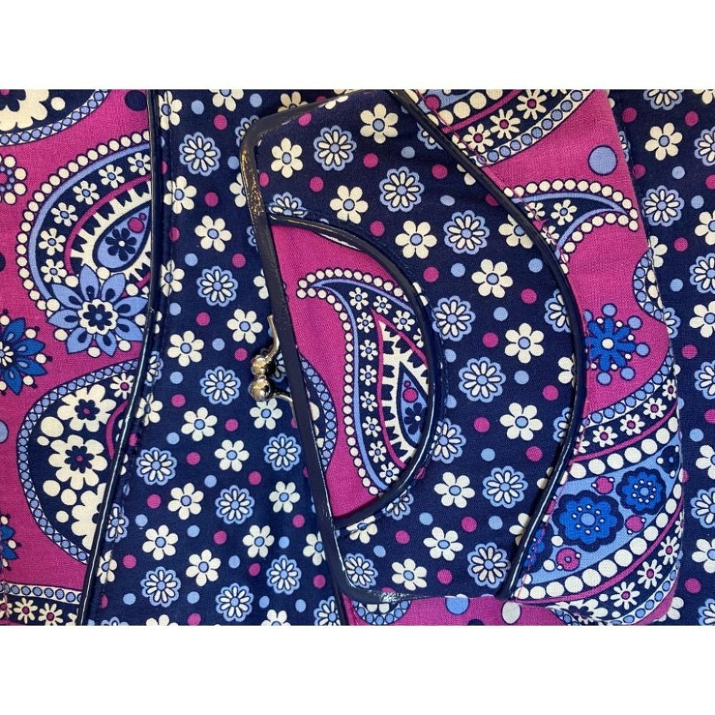 Vera Bradley Blue Pink Quilted Fabric Tote Bag