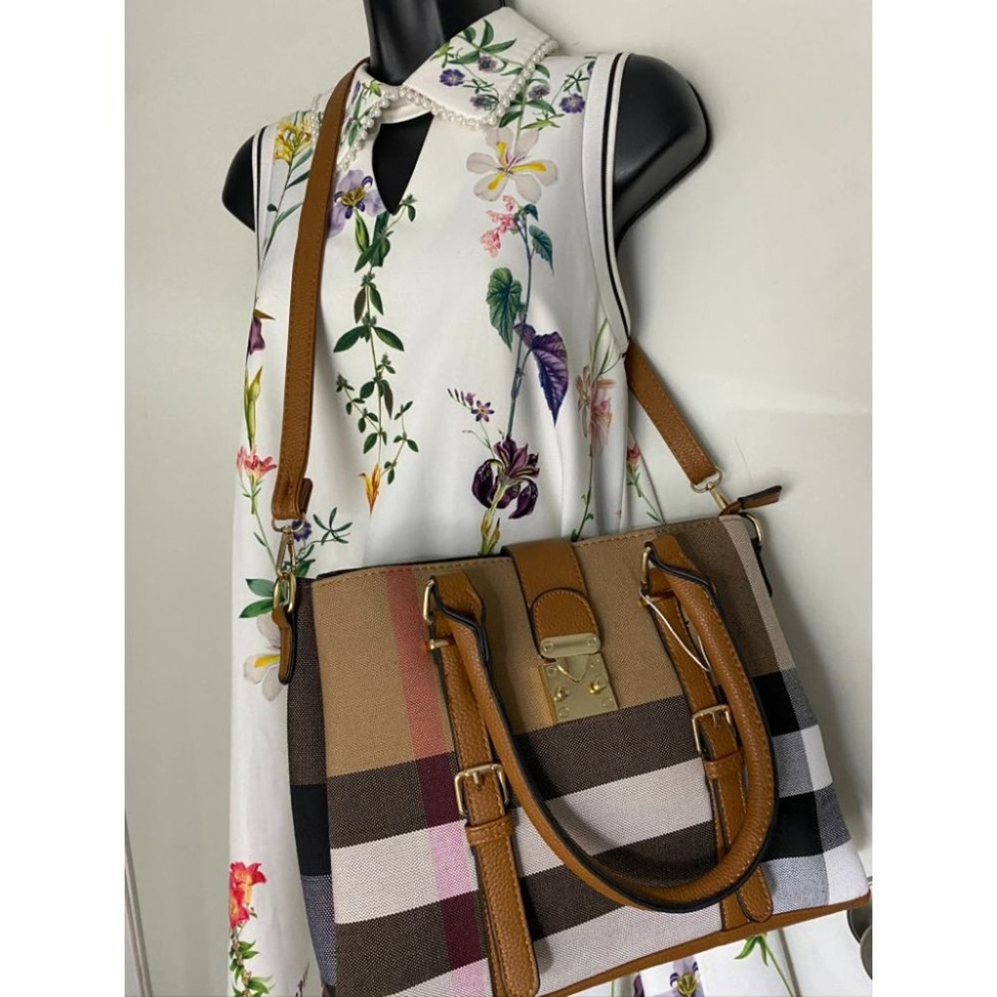 NWT! ClosetsNYC Large Plaid Tote Crossbody Bag