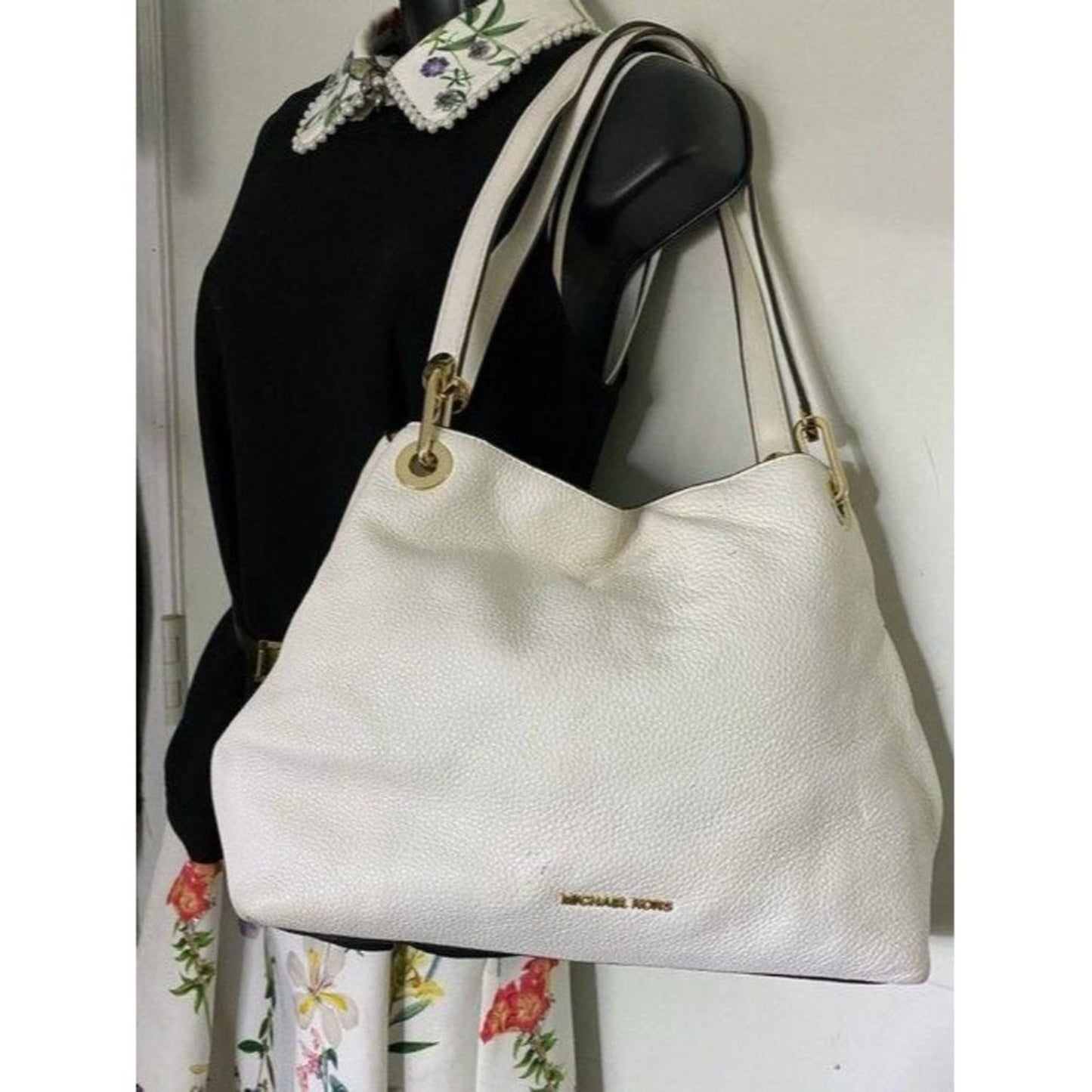 michael kors white leather shoulder bag