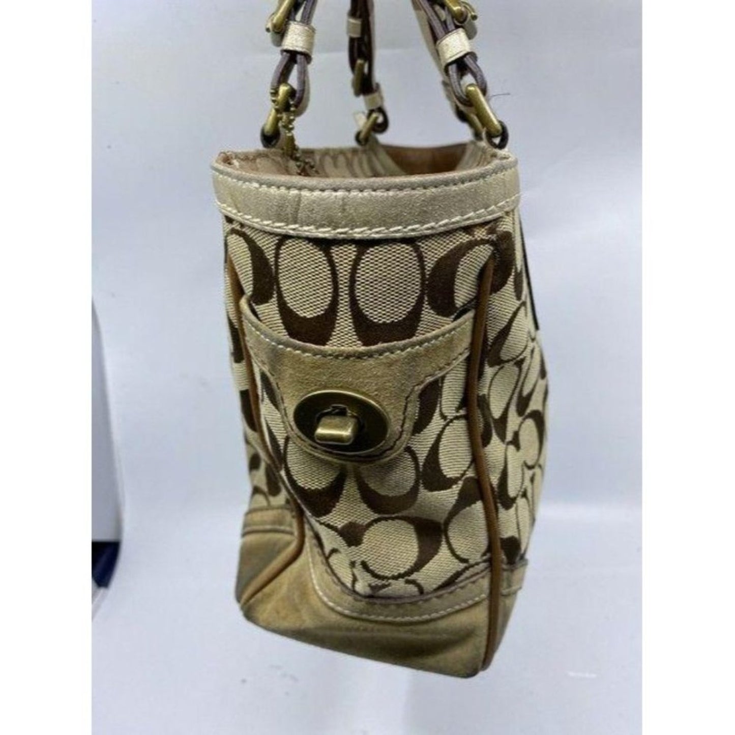 Coach Shoulder Bag Medium Msrp Beige Brown Jacquar