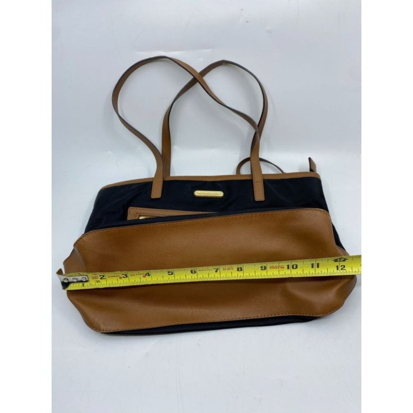 Michael Kors Nylon Black Tan Shoulder Tote Bag LG