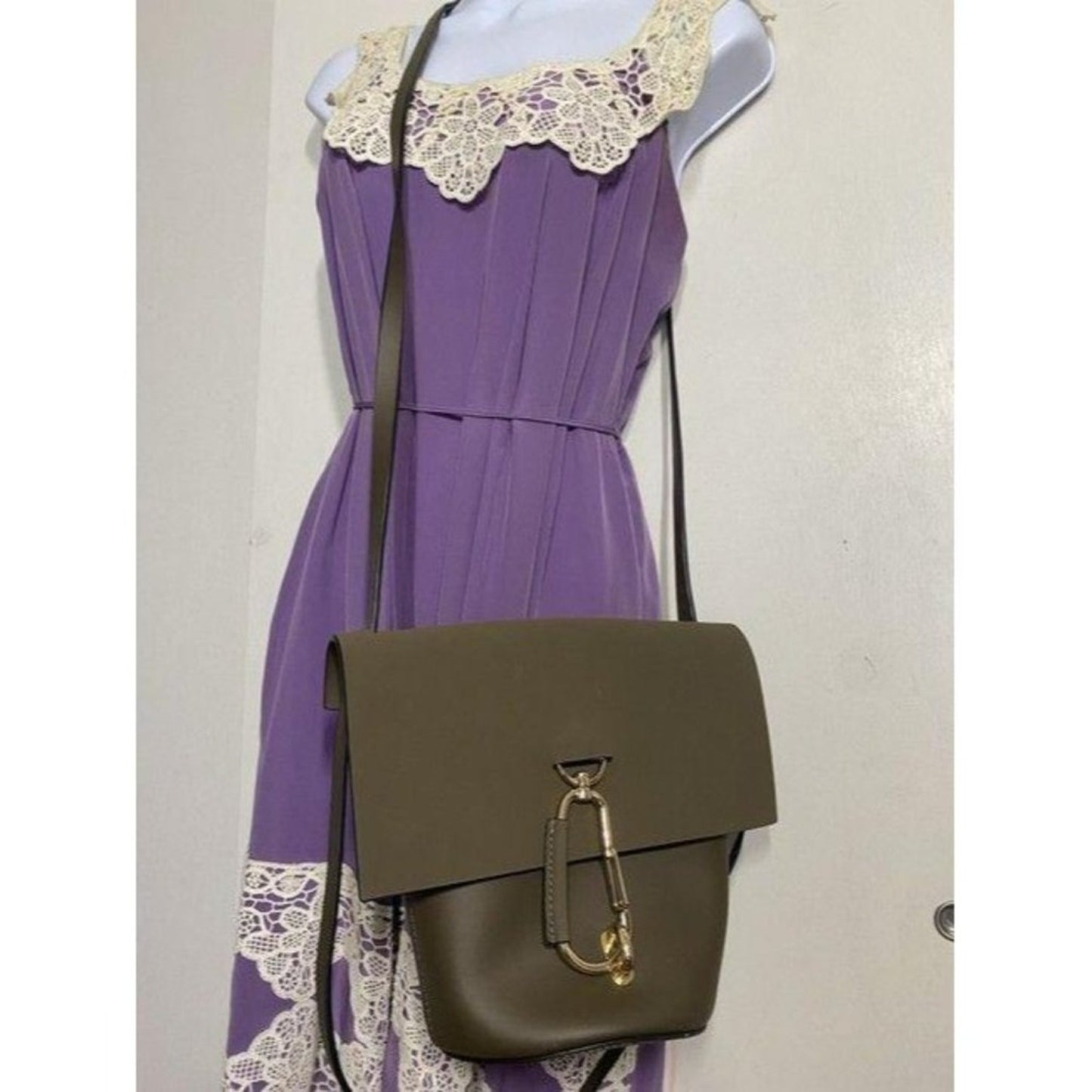 zac posen olive green leather cross body bag